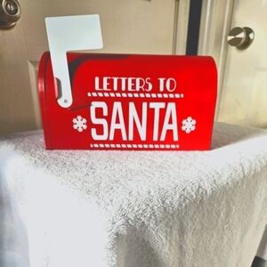 NWT Tabletop Decor "Letters to Santa" Metal Mailbox in Red & White. 11x8 HOLIDAY